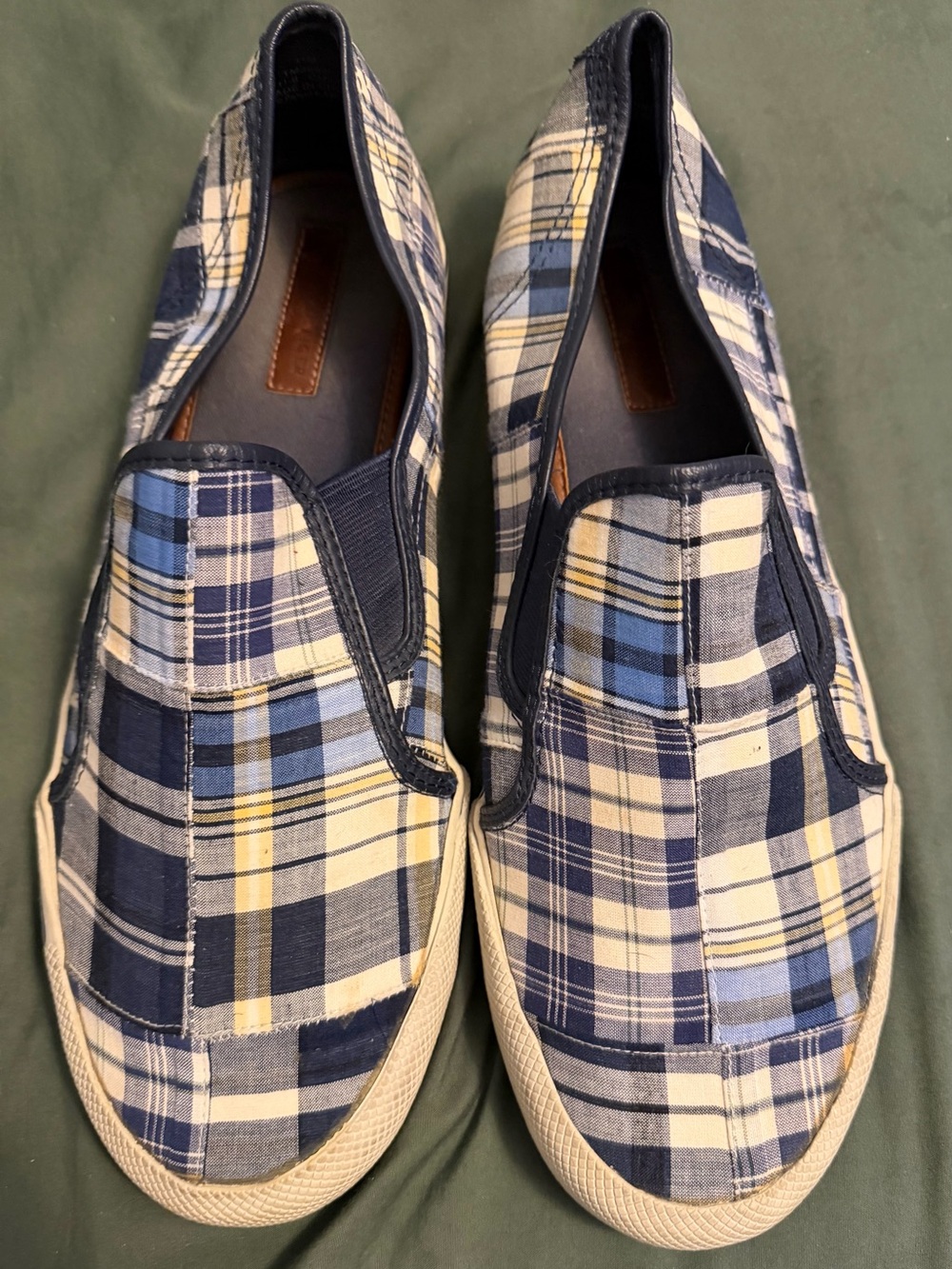 Tommy Hilfiger Men's Blue, White & Yellow Plaid Slip-On Loafers